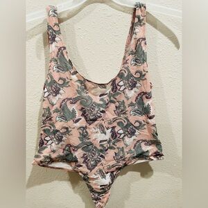 Free People Peach Tank with Green and Purple Paisley